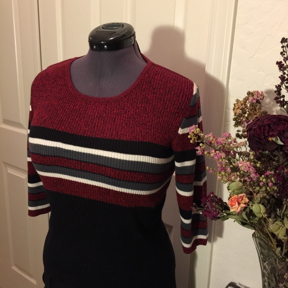💗Dark red knit top with mid/sleeves SZ-P LG - Picture 5 of 16